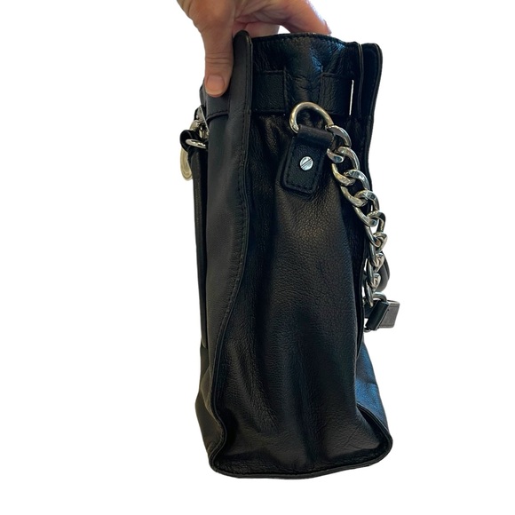 Michael Kors Hamilton Leather Satchel Black With Silver Lock & Chain Large - Picture 10 of 16